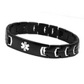 Jet Black Medical Alert Stainless Bracelet for Men 8 1/2 In